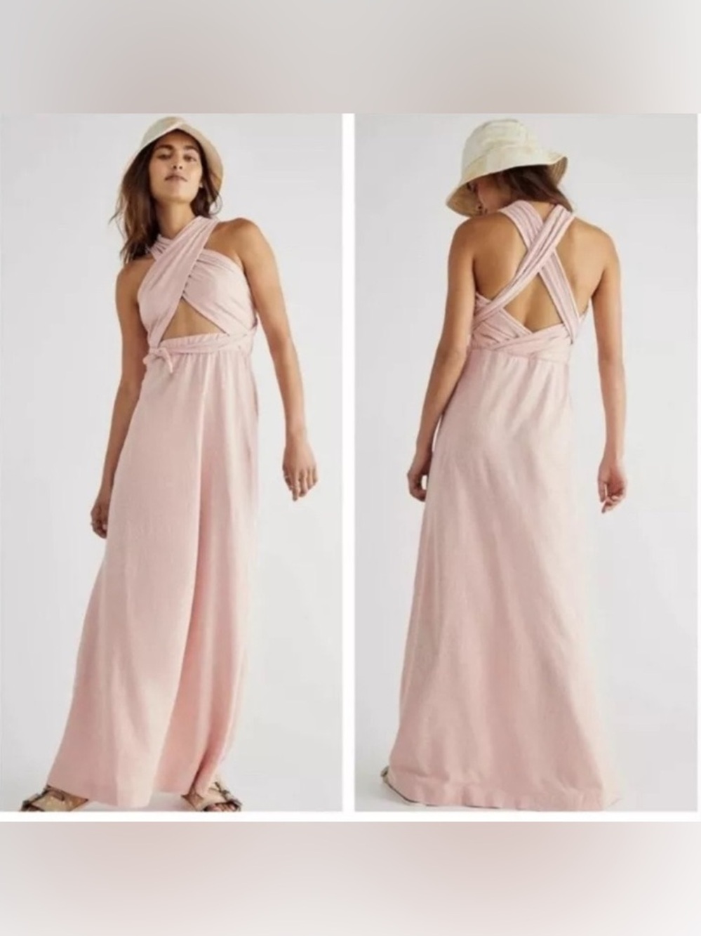 Free People Blush Pink Maxi Skirt with Waist Tie